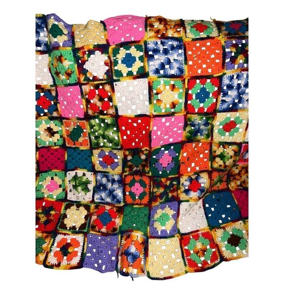 Afghan Crochet quirky Granny Square 66x38 Blanket Handmade Throw colorful floral - Picture 3 of 5